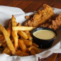 Kids Chicken Tenders · Freshly fried chicken tenders served with honey mustard and a side item of choice