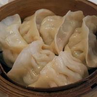 Steamed Dumplings (5) · Pork, Shrimp, Wasabi-coated Pork, or Veggies (vegan).
