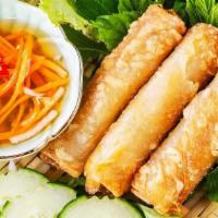 Crispy Spring Rolls (3Pcs) · 3 rolls. Minced chicken, cabbage, noodles, carrots, and taro wrapped in rice paper and fried...
