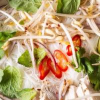 Chicken L Pho Ga (Gf) · (GF) Chicken pho broth poured over long flat rice noodles with thinly sliced natural chicken...