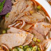 Spicy Beef Noodle Soup L Bun Bo Hue (Gf) · (GF option) Central Vietnamese, Hue-styled vietnamese noodle soup with thick rice vermicelli...