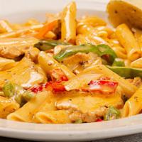 Roasted Chicken Penne · a house favorite for over twenty years! woodroasted, blackened chicken sautéed with bell pep...