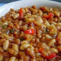 Baked Beans · Baked beans with small diced red onions, multiple colored bell peppers, enriched flavor and ...