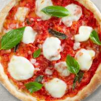 Man The Margherita Pizza · Mozzarella, marinara sauce, basil, and extra-virgin olive oil baked on a hand-tossed dough.
