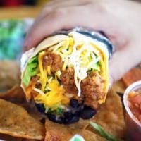 Kids Beef Burrito · Rice, beans, ground beef, shredded cheese, lettuce