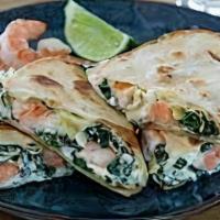 Spinach, Artichoke And Shrimp Wrap · Comes with one side