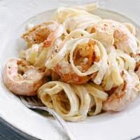 Shrimp Fettuccine · Comes with fish or chicken wings and one side of your choice.