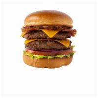 #10 Omg! · double-stacked angus beef patties, applewood smoked bacon, onions, choice of cheese, lettuce...