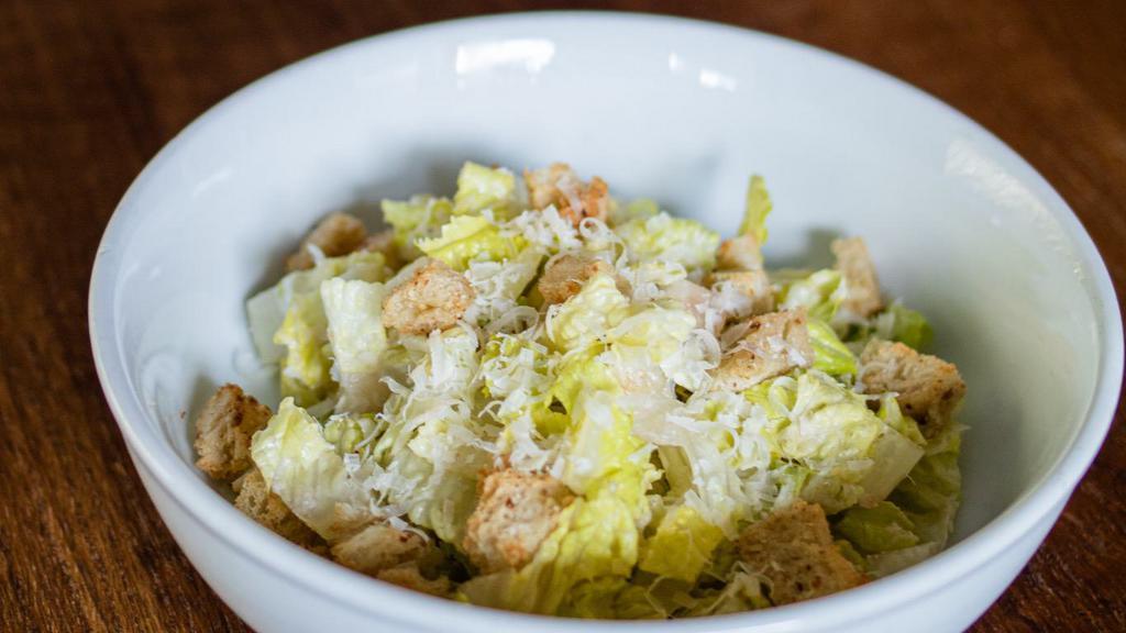 Caesar Salad · organic romaine, homemade croutons, caesar dressing, and parmigiano. Add shrimp / add anchovies for an additional charge.