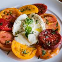 Caprese · Siano fresh mozzarella, local heirloom tomatoes