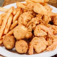 Chicken & Shrimp Combo · Two pieces fresh, free-range Arkansas chicken tenders, and six of our hand-breaded shrimp fr...