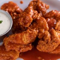 Boneless Chicken Wings · Fresh, free-range Arkansas  boneless chicken wings hand-breaded, fried, and tossed in your c...