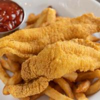 Kids Catfish · 2 pcs of Catfish, includes one side and a drink.