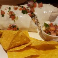 Big Fat Fajita Queso Burrito · Choice of grilled steak, chicken or shrimp stuffed with sautéed peppers, onions, cilantro li...