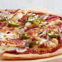 New - Bbq Chicken Bacon Ranch (P) · All-natural chicken breast, red onions, mozzarella, bacon bits, garlic oil, sweet & spicy BB...