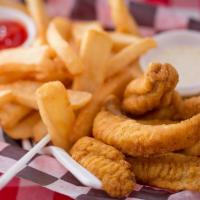 Catfish Basket · Farm raised and deep fried, golden brown catfish strips served with your choice of side and ...