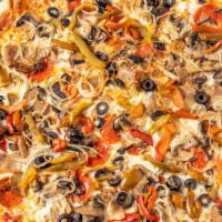 Mama'S Everything · Pepperoni, sausage, meatballs, mushrooms, peppers, onions, & black olives