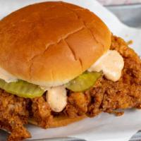 Fried Chicken Sandwich · Crispy, hand-breaded fried chicken topped with pickles and comeback sauce.