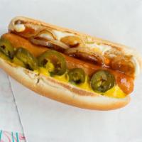 Pickwick Dog · A Hot dog served with grilled onions, jalapenos, yellow mustard, mayo, and Hugh-Baby's BBQ s...
