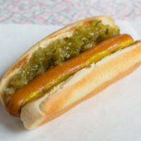 Ball Park Dog · A Hot dog served with sweet relish and yellow mustard.