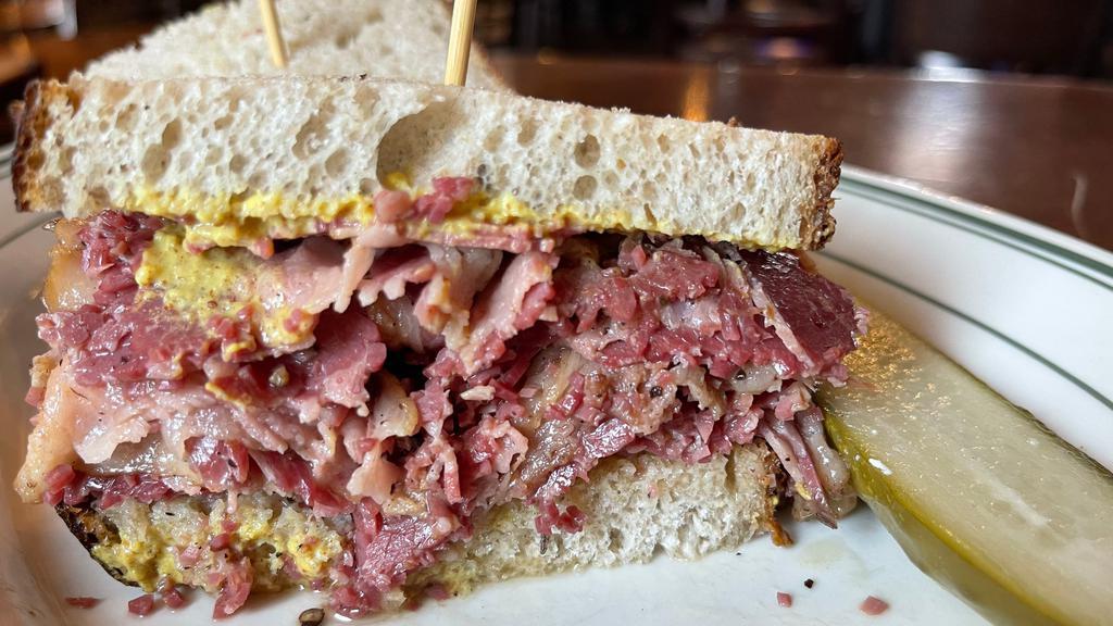 Sarge · House smoked pastrami piled high, Gulden's deli mustard, served on fresh baked sourdough rye. Add Double meat for an additional charge.
