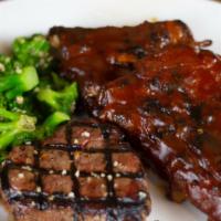 Steak & Ribs Combo · Chow down on a juicy 6 oz. sirloin and a half-pound of our tender baby back ribs. Served wit...