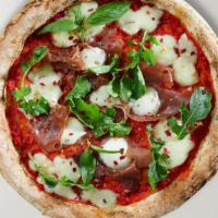 Naples Pizza · Our homemade pizza sauce topped with fresh Mozzarella slices, sliced Prosciutto and finished...