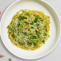 Pesto Pasta · Fresh basil leaves, garlic, grated parmesan cooked with your choice of pasta. Served with a ...