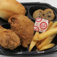 Fried Chicken Meal · Includes two pieces of our famous fried chicken (1 leg/ 1 thigh), fries, Yeast Roll, and two...