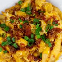 Bbq Loaded Cheese Fries · Fresh, hot fries loaded with melted cheddar and Monterey Jack cheeses, fresh scallions and s...