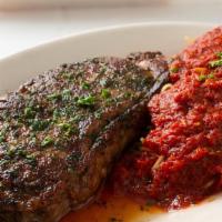 Strip Steak · Prime New York strip steak, 14 oz center cut served with pasta or baked potato. Recommended ...