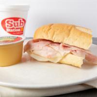 Mini Sub Meal · Your choice of ham and cheese, bologna and cheese or turkey and cheese with chips and a cook...