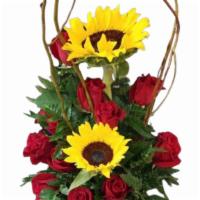 Arrangement 1 · Sunflower and Roses arrangement.
