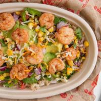 Shrimp Bowl · Gulf shrimp, marinated with a garlic and cilantro chimmichurri, seared on flat top