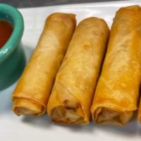 Crispy Spring Rolls Chicken (4) · Crispy and light-filled with fresh cabbage, carrot and bean thread served with homemade thai...