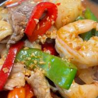 Sweet & Sour (Choice Of Meat) · Stir fried cucumbers, tomatoes, onions, scallions, 
mushrooms, pineapples, bell peppers; 
wi...