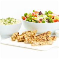 Grilled Chicken Kebobs For 4 · Two kebobs per serving served with Taziki Sauce. Includes choice of salad with dressing, cho...