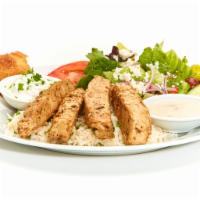 Grilled Chicken Breast Feast · Served with Tazikis sauce. Served with Greek salad and your choice of roasted new potatoes o...