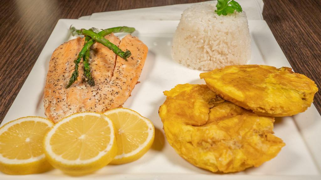 Salmón Marinado A La Parrila · Gluten free. Cuban-style grilled salmon marinated in a mixture of garlic and lemon juice to achieve the maximum flavor. Consuming raw or undercooked meats, poultry, seafood, shellfish, or eggs may increase your risk of food-borne illness.