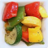 Side Baked Vegetables · Bell peppers, squash and zucchini mixed with herbs and spices.