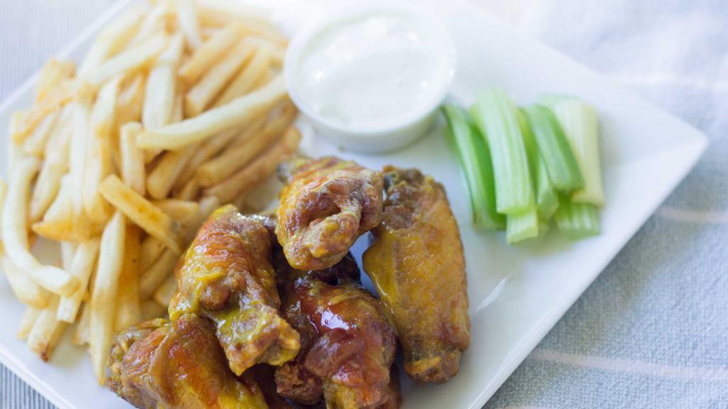 Wings Special (30) · Served with a box of French fries, and half-gallon tea. it comes with three dressings and celery sticks.