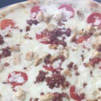 Chicken Bacon Ranch Pizza · [Mozzarella Cheese, Grilled Chicken, Fresh Tomato, Bacon and Ranch Dressing]