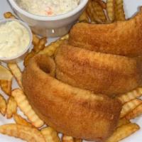 Flounder Dinner · 2 Fillets served with French fries(Choose how you would like them cooked below), hush puppie...