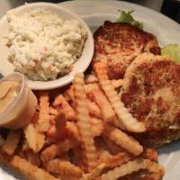 Homemade Crab Cakes · Our Own secret recipe, lump crab meat, choice of 2 sides