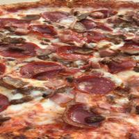 Meat Supreme · Pepperoni, sausage, ham, beef and bacon.