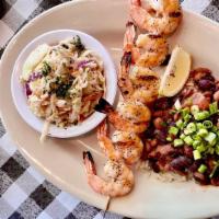 Grilled Bbq Shrimp With Slaw, Beans & Rice · 