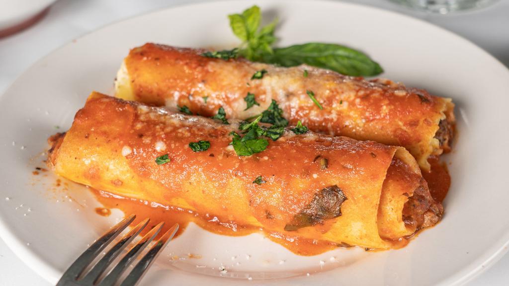 Cannelloni Due Torre Pasta · Pasta stuffed with veal, beef and imported cheeses. Baked and served with a light tomato basil sauce.