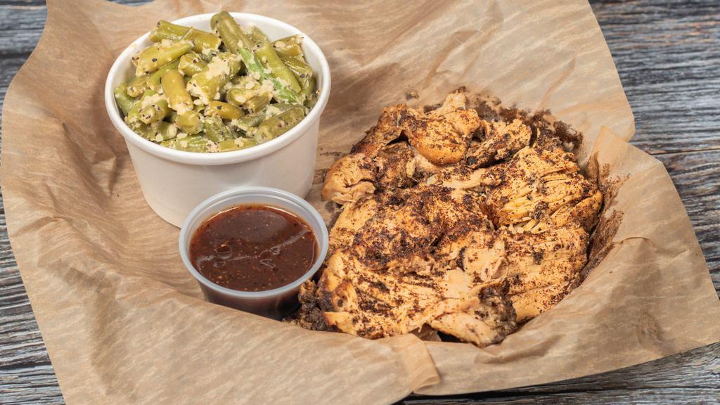 Pulled Chicken Bbq Plate · 1/2 lb pulled chicken served with your choice of side