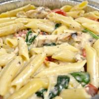 Tuscan Chicken · Grilled chicken sautéed in extra virgin olive oil, roasted peppers, spinach, garlic, tossed ...