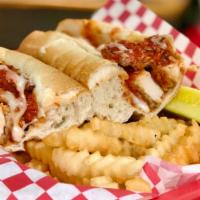 Chicken Sub · Chicken breast cooked with grilled onions and topped with melted mozzarella and homemade mar...